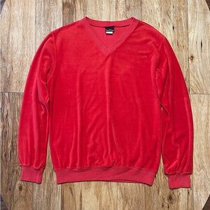 Red Vintage Velour V-Neck Sweatshirt